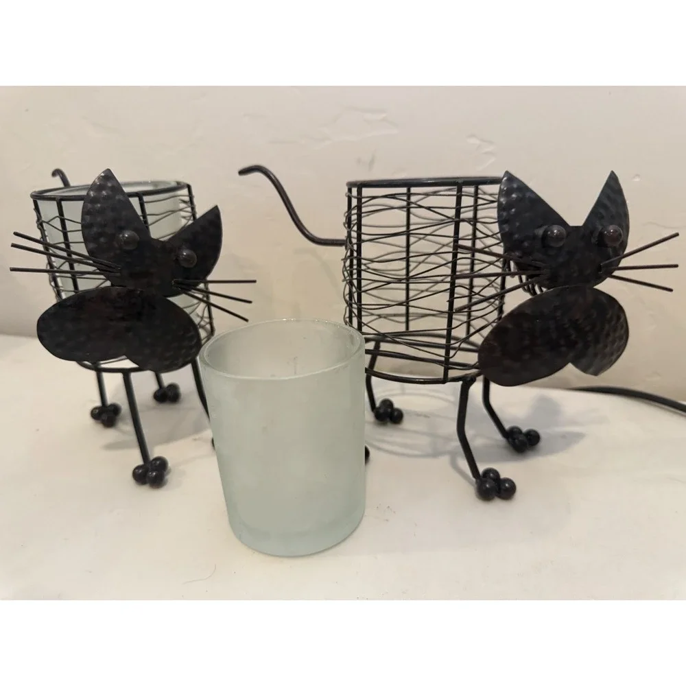 Vintage Black Cats Metal Candle‎ Holders Set of 2